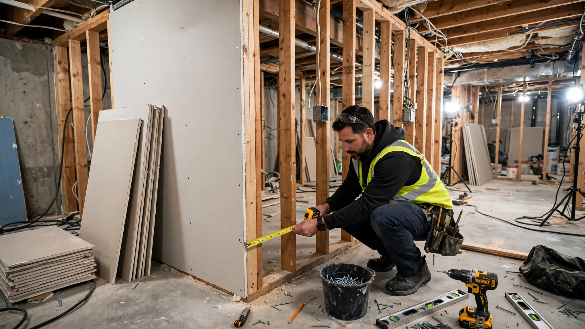Basement framing and drywall installation in Pittsburgh PA