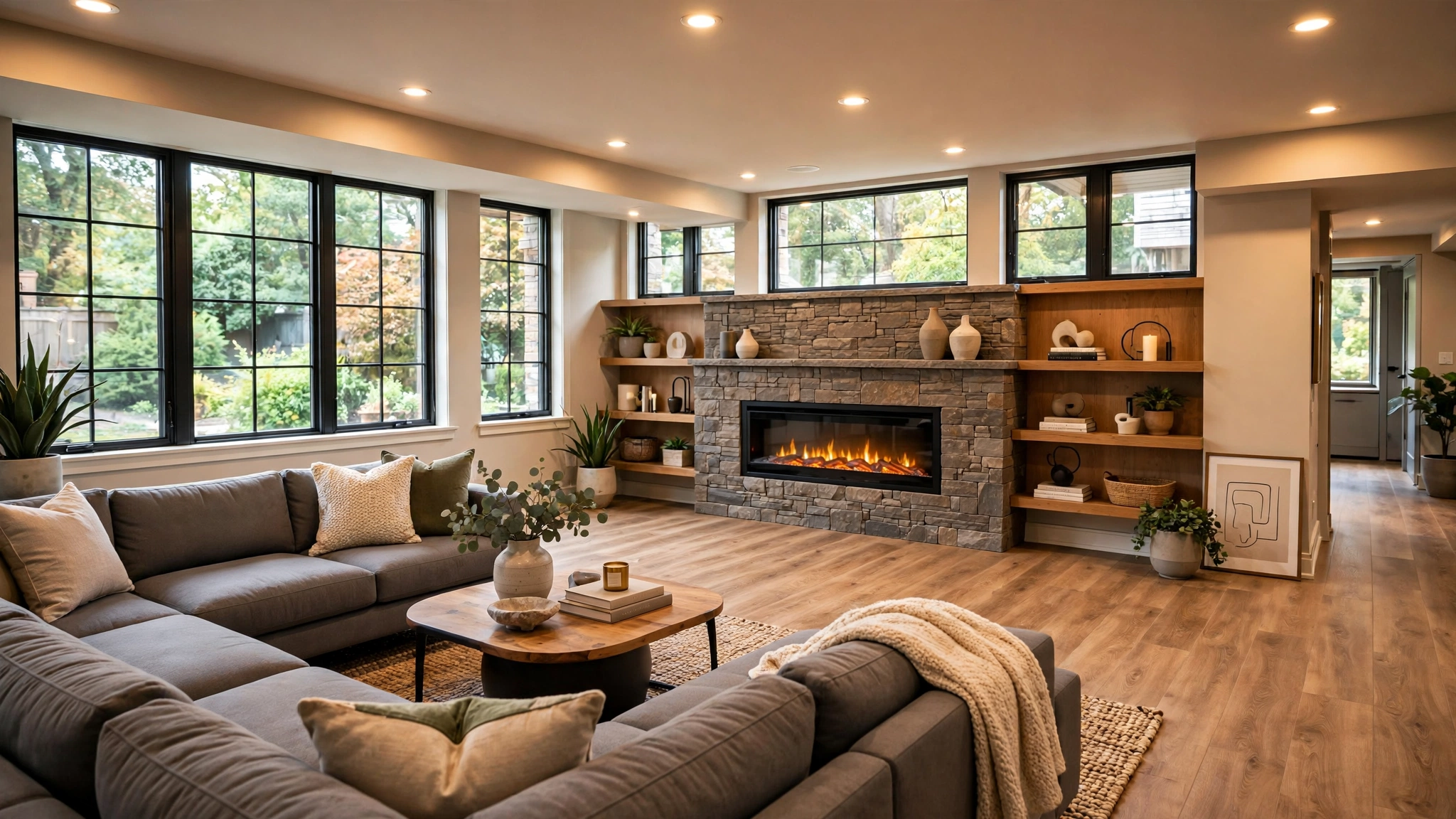 Finished basement living room in Cranberry PA